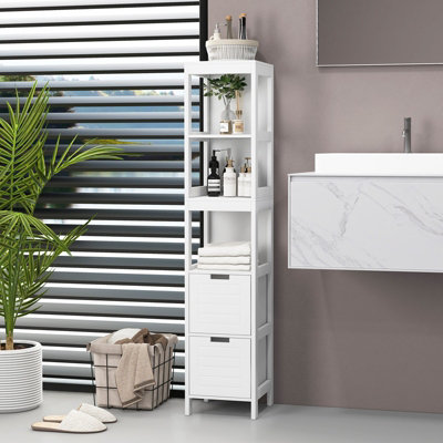 Costway 5-Tier Bathroom Tall Cabinet 145cm Storage Organizer Rack Stand Cupboard w/ 2 drawers Price Comparisons | Compare The Build