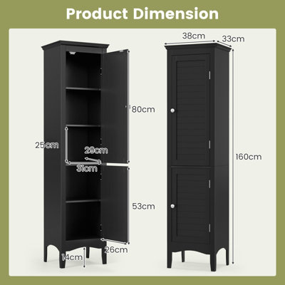 Costway 5 Tier Bathroom Tall Cabinet Slim Freestanding Storage Organizer Cupboard 2 Door