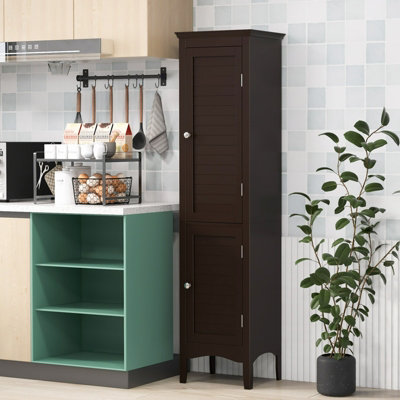 Costway 5-Tier Bathroom Tall Cabinet Slim Freestanding Storage Organizer Cupboard 2 Door