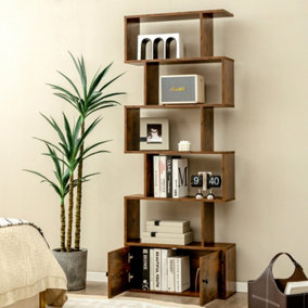 Costway 5-tier Bookcase Industrial S-Shaped Bookshelf Display Rack w/ Cabinet