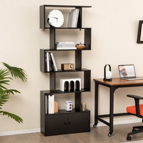 Costway 5-tier Bookcase Industrial S-Shaped Bookshelf Display Rack w/ Cabinet