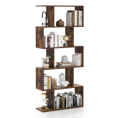 Costway 5-tier Bookcase S-Shaped Bookshelf Wooden Storage Display Rack