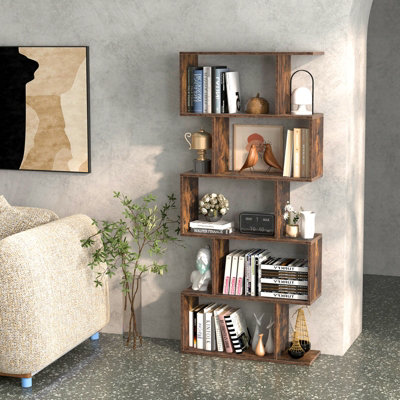 Costway 5-tier Bookcase S-Shaped Bookshelf Wooden Storage Display Rack - 4