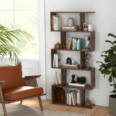 Costway 5-tier Bookcase S-Shaped Bookshelf Wooden Storage Display Rack - 5