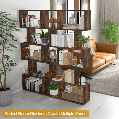 Costway 5-tier Bookcase S-Shaped Bookshelf Wooden Storage Display Rack - 6