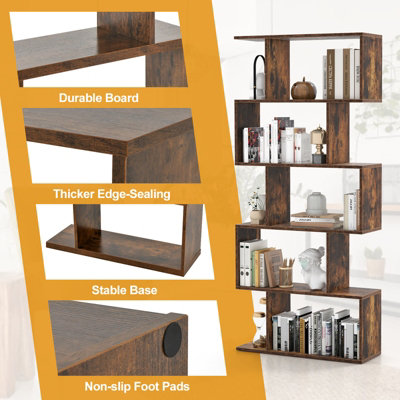 Costway 5-tier Bookcase S-Shaped Bookshelf Wooden Storage Display Rack - 9