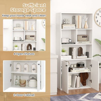Costway 5-Tier Bookcase with Double Doors 155 CM Tall