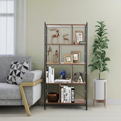 Costway 5-Tier Bookshelf Industrial Bookcase Freestanding Storage Display Shelf - 5