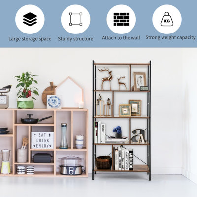 Costway 5-Tier Bookshelf Industrial Bookcase Freestanding Storage Display Shelf - 6
