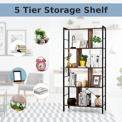 Costway 5-Tier Bookshelf Industrial Bookcase Freestanding Storage Display Shelf - 7