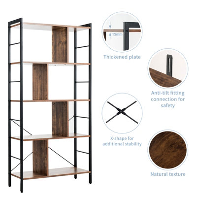 Costway 5-Tier Bookshelf Industrial Bookcase Freestanding Storage Display Shelf - 9