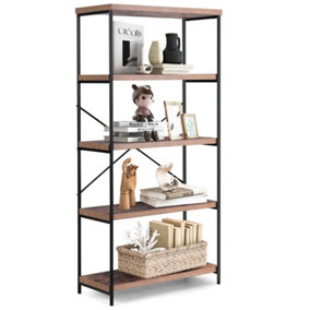 Costway 5-Tier Bookshelf Industrial Wood Bookcase Freestanding Display Rack Organizer