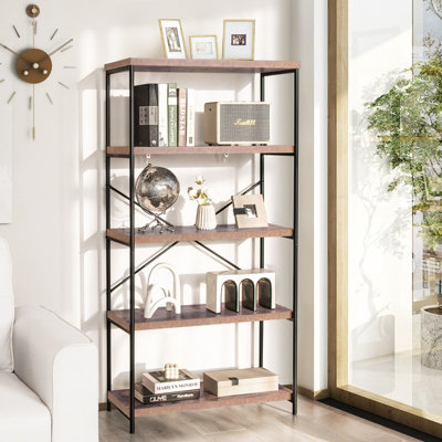 Costway 5-Tier Bookshelf Industrial Wood Bookcase Freestanding Display Rack Organizer - 3