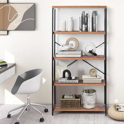 Costway 5-Tier Bookshelf Industrial Wood Bookcase Freestanding Display Rack Organizer - 4