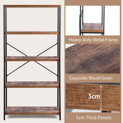 Costway 5-Tier Bookshelf Industrial Wood Bookcase Freestanding Display Rack Organizer - 6