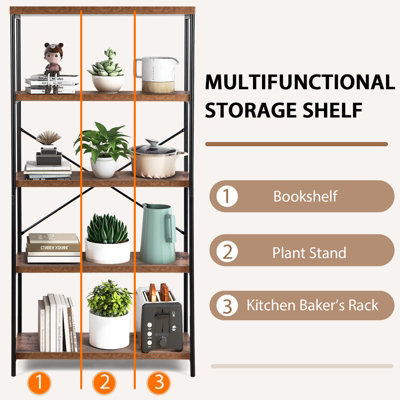 Costway 5-Tier Bookshelf Industrial Wood Bookcase Freestanding Display Rack Organizer - 9