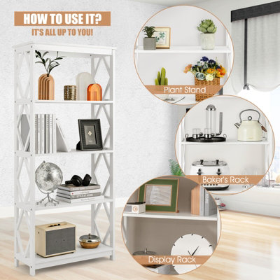 Costway 5-Tier Bookshelf Modern Bookcase Kitchen Bedroom Standing Display Rack - 5