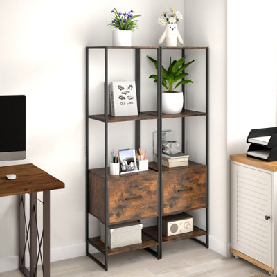 COSTWAY 5-Tier Bookshelf with Drawer Tall Narrow Bookcase with Shelves