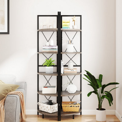 COSTWAY 5 tier Corner Bookshelf 160 CM Tall Corner Storage Shelves w ...