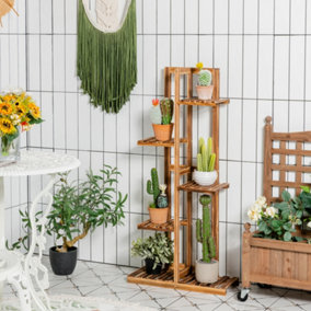 Costway 5 Tier Flower Stand Wooden Vertical Potted Plant Rack Home Garden Freestanding Display Shelf