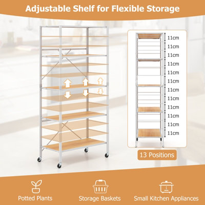 Costway 5-Tier Foldable Shelving Unit Storage Rack Metal Shelves with Detachable Wheels