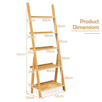 Costway 5-Tier Freestanding Bamboo Ladder Shelf Display Storage Rack Plant Stand