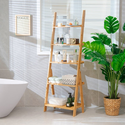 Costway 5-Tier Freestanding Bamboo Ladder Shelf Display Storage Rack Plant Stand - 3