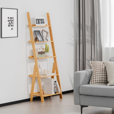 Costway 5-Tier Freestanding Bamboo Ladder Shelf Display Storage Rack Plant Stand - 4