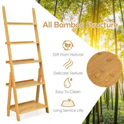 Costway 5-Tier Freestanding Bamboo Ladder Shelf Display Storage Rack Plant Stand - 5