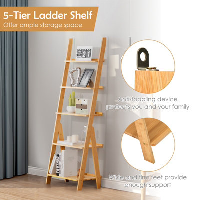 Costway 5-Tier Freestanding Bamboo Ladder Shelf Display Storage Rack Plant Stand - 7