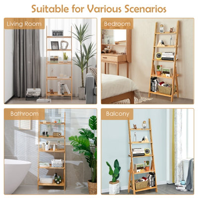 Costway 5-Tier Freestanding Bamboo Ladder Shelf Display Storage Rack Plant Stand - 8