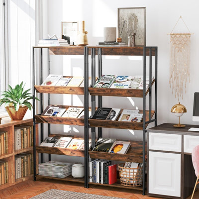COSTWAY 5-Tier Industrial Bookshelf 157cm Tall Etagere Bookcase w/ Adjustable & Tiltable Shelves Rustic Brown