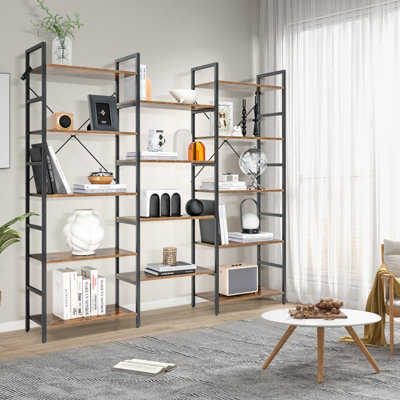 Costway 5 tier Industrial Bookshelf Large Triple Floor Standing Bookcase Display Shelf