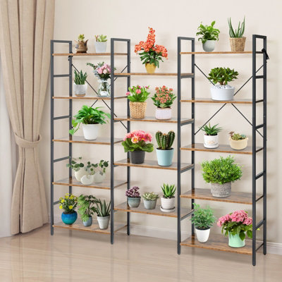 Costway 5-tier Industrial Bookshelf Large Triple Floor Standing Bookcase Display Shelf - 4