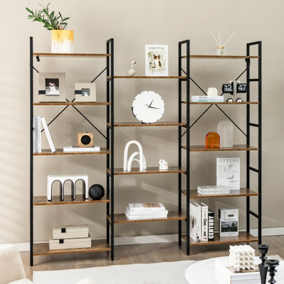 Costway 5-tier Industrial Bookshelf Large Triple Floor Standing Bookcase Display Shelf - 5
