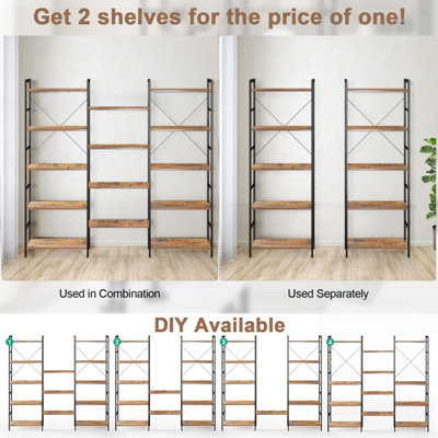 Costway 5-tier Industrial Bookshelf Large Triple Floor Standing Bookcase Display Shelf - 6