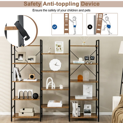Costway 5-tier Industrial Bookshelf Large Triple Floor Standing Bookcase Display Shelf - 8