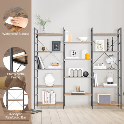 Costway 5-tier Industrial Bookshelf Large Triple Floor Standing Bookcase Display Shelf - 9