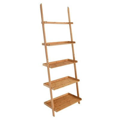 Costway 5-Tier Ladder Shelf Bamboo Bookshelf Wall-Leaning Storage Display Plant Stand