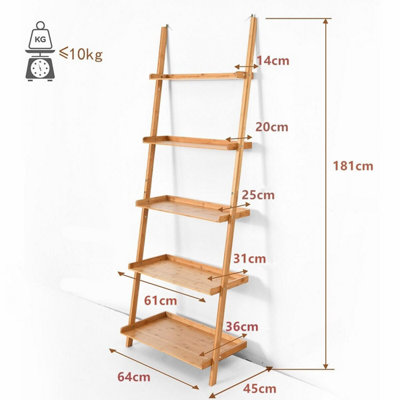 Costway 5-Tier Ladder Shelf Bamboo Bookshelf Wall-Leaning Storage Display Plant Stand - 3