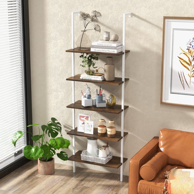 Newest 5 Tier Ladder Shelf Bookshelf Display Rack Plant Rack Wooden Shelf