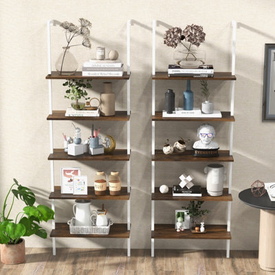 Bookshelf 5-Tier Wall Mount Ladder Storage Industrial high quality Bookcase Shelf Modern Wood