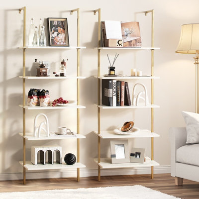 Costway 5 Tier Ladder Shelf Bookshelf Wall Mounted Hanging Storage Shelf Plant Display Rack