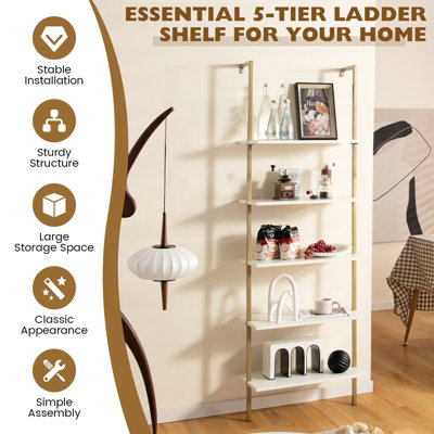 Newest 5 Tier Ladder Shelf Bookshelf Display Rack Plant Rack Wooden Shelf