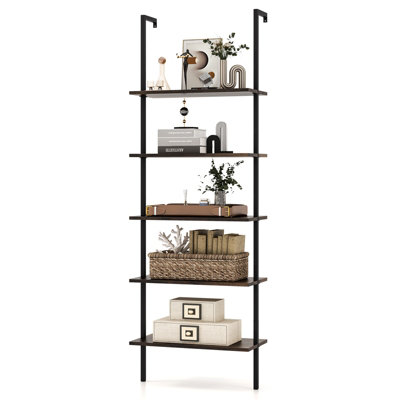 Costway 5-Tier Ladder Shelf Bookshelf Wall Mounted Storage Organizer Plant Display Rack