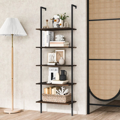 Costway 5 Tier Ladder Shelf Bookshelf Wall Mounted Storage Organizer Plant Display Rack