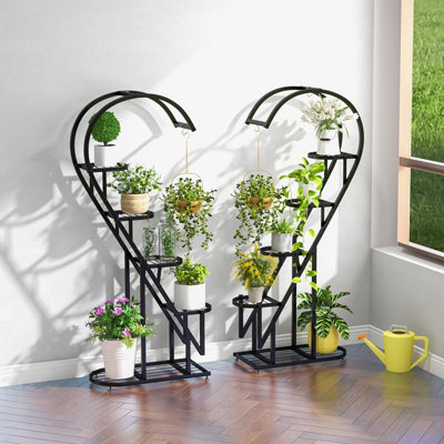 5-Tier Plant Stand Half Moon Shape Plant Shelf W/ Hanging Hook Multi-use  Display 