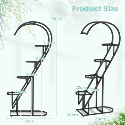 Costway 5 Tier Metal Plant Stand Heart-shaped Ladder Plant Shelf w/ Hanging Hook - 3