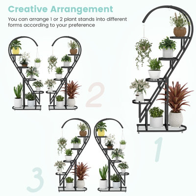 Costway 5 Tier Metal Plant Stand Heart-shaped Ladder Plant Shelf w/ Hanging Hook - 6