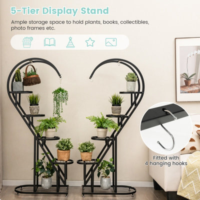 Costway 5 Tier Metal Plant Stand Heart-shaped Ladder Plant Shelf w/ Hanging Hook - 7